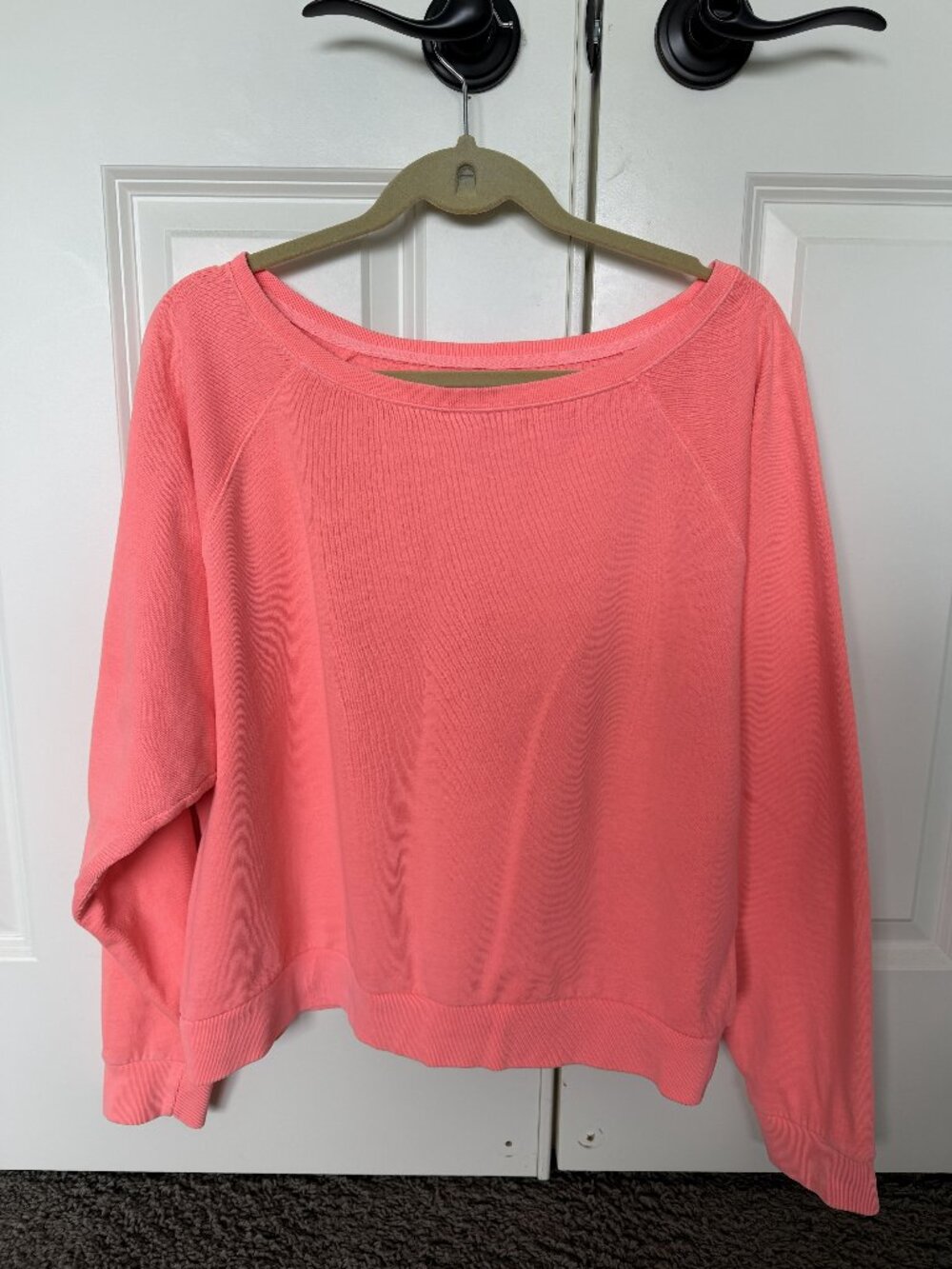 GAP Neon Coral Off Shoulder Sweatshirt | Size Large